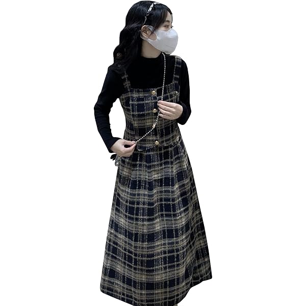 モノクロチェック2点セット♠️吊りスカートワンピース風スタイ